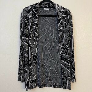 Vintage Chicos Travelers Leaf Print Cardigan Black White Whimsigoth Monochrome